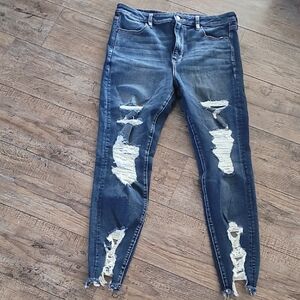 American Eagle Outfitters High Rise Distressed Jeans - Dark Blue